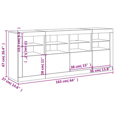 vidaXL Aparador con luces LED blanco 163x37x67 cm