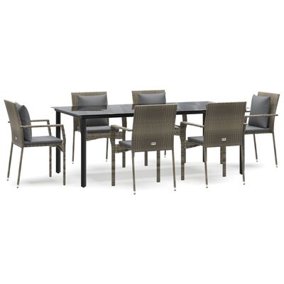 vidaXL Set comedor jardín 7 pzas y cojines ratán sintético negro gris