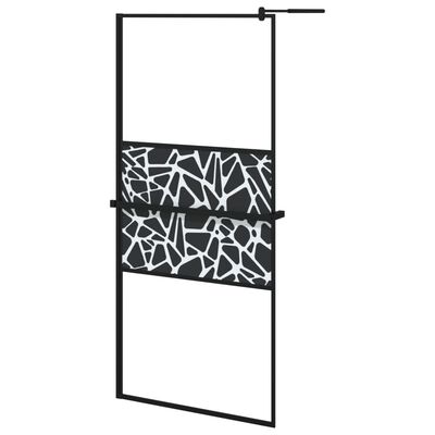 vidaXL Mampara ducha con estante vidrio ESG y aluminio negro 90x195 cm