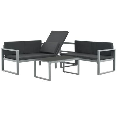 vidaXL Set de muebles de jardín con cojines 3 piezas aluminio negro