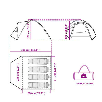 vidaXL Tienda de campaña iglú para 4 personas impermeable naranja