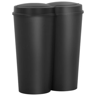 vidaXL Cubo de basura doble negro 50 L