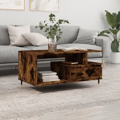 vidaXL Mesa de centro madera contrachapada roble ahumado 90x49x45 cm