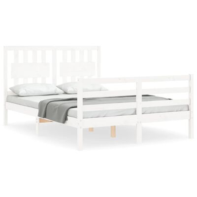 vidaXL Estructura cama de matrimonio con cabecero madera maciza blanco