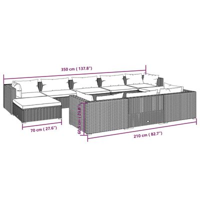 vidaXL Set de muebles de jardín 10 pzas y cojines ratán sintético gris