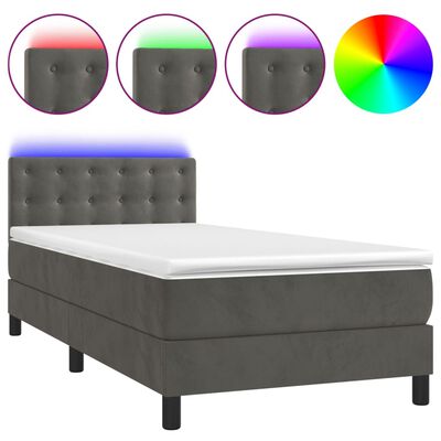 vidaXL Cama box spring colchón y LED terciopelo gris oscuro 90x190 cm