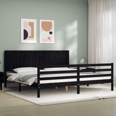 vidaXL Estructura de cama con cabecero madera maciza negro 200x200 cm