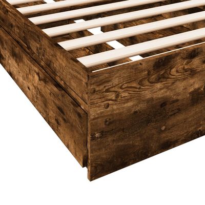 vidaXL Cama con cajones madera de ingeniería roble ahumado 90x200 cm