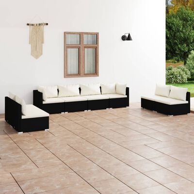 vidaXL Set de muebles de jardín 8 pzas y cojines ratán sintético negro