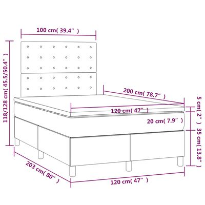 vidaXL Cama box spring con colchón terciopelo rosa 120x200 cm