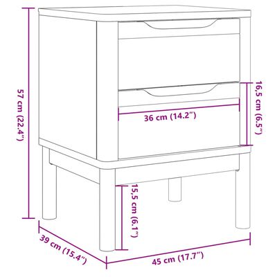 vidaXL Mesita de noche FLORO madera maciza de pino blanco 45x39x57 cm