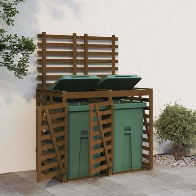 vidaXL Cobertizo doble para cubos de basura madera de pino marrón miel