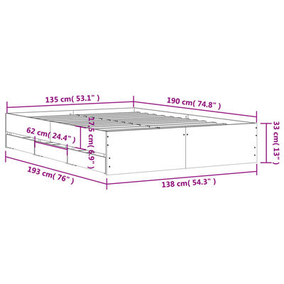 vidaXL Cama con cajones madera de ingeniería gris Sonoma 135x190 cm