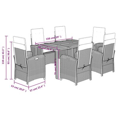 vidaXL Set comedor jardín 7 pzas y cojines ratán sintético gris