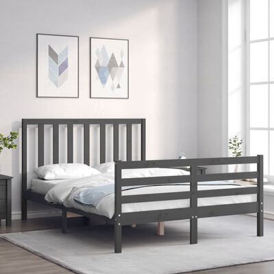 vidaXL Estructura cama de matrimonio con cabecero madera maciza gris