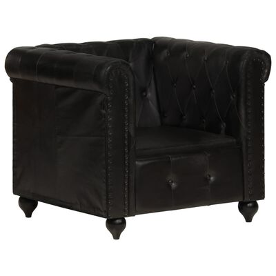 vidaXL Sillón Chesterfield de cuero auténtico negro