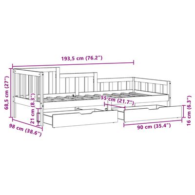 vidaXL Sofá cama con cajones madera maciza de pino blanco 90x200 cm