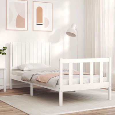 vidaXL Estructura de cama con cabecero madera maciza blanco 90x200 cm