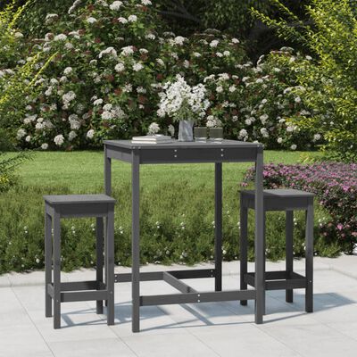 vidaXL Set de mesa y taburetes altos jardín 3 piezas madera pino gris