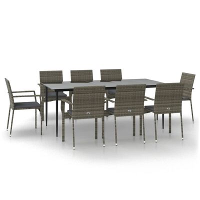 vidaXL Set comedor jardín 9 pzas y cojines ratán sintético negro gris