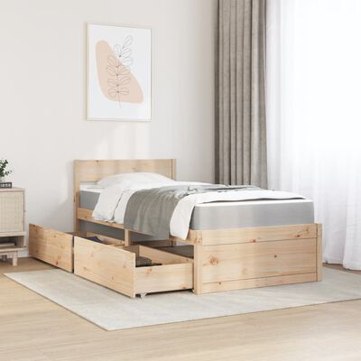 vidaXL Cama con cajones y colchón madera maciza pino blanco 90x190 cm