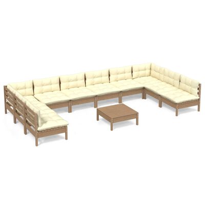 vidaXL Muebles de jardín 11 pzas y cojines madera de pino marrón miel