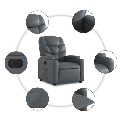 vidaXL Sillón reclinable elevable eléctrico de cuero sintético gris