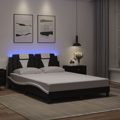 vidaXL Estructura cama con LED cuero sintético negro blanco 120x200 cm