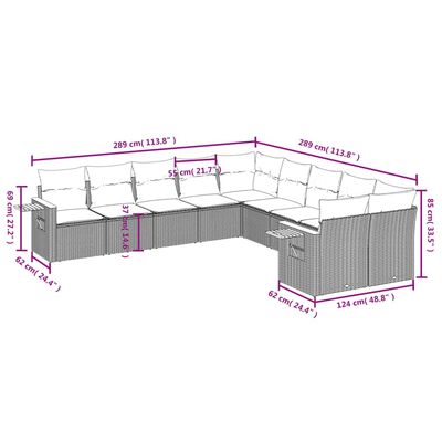 vidaXL Juego de sofás jardín con cojines beige 10 pzas ratán sintético