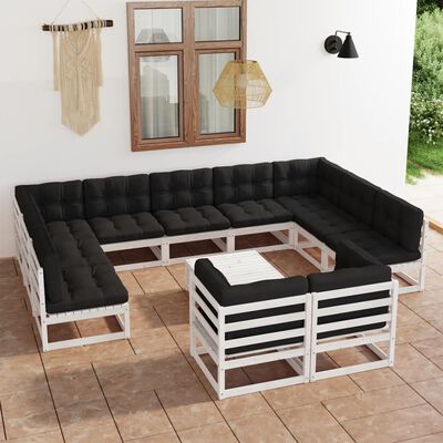 vidaXL Set de muebles de jardín 12 pzas con cojines madera pino blanco