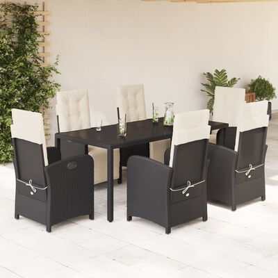 vidaXL Set de comedor de jardín 7 pzas y cojines ratán sintético negro