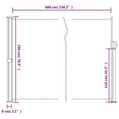 vidaXL Toldo lateral retráctil rojo 180x600 cm