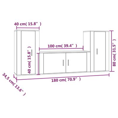 vidaXL Set de muebles para TV 3 pzas madera contrachapada roble marrón