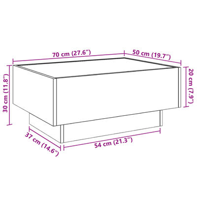 vidaXL Mesa de centro y LED madera ingeniería roble Sonoma 70x50x30 cm