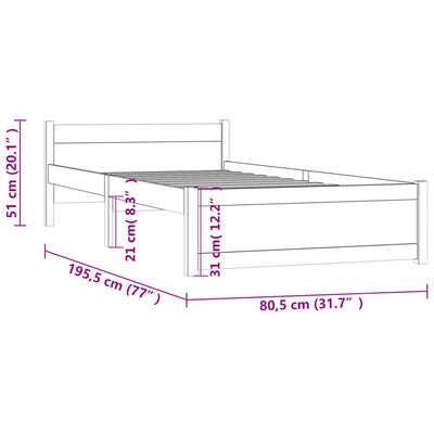 vidaXL Estructura de cama madera maciza marrón miel 75x190 cm