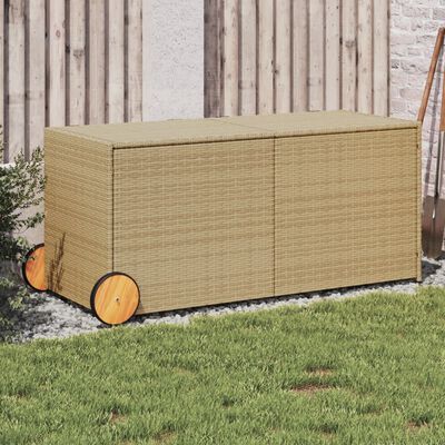 vidaXL Caja de almacenaje jardín con ruedas ratán PE beige mezcla 283L