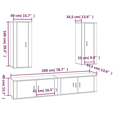 vidaXL Set de muebles para TV 4 pzas madera contrachapada gris Sonoma