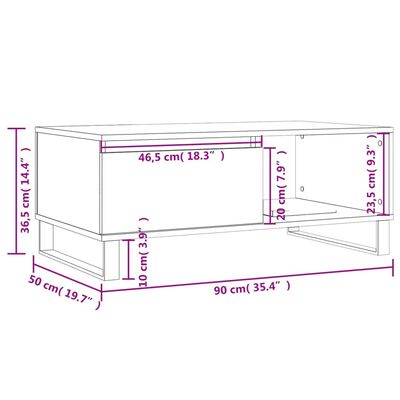 vidaXL Mesa de centro madera contrachapada marrón roble 90x50x36,5 cm