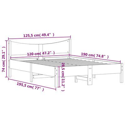 vidaXL Estructura de cama sin colchón madera maciza marrón 120x190 cm