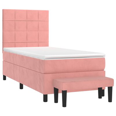 vidaXL Cama box spring con colchón terciopelo rosa 90x190 cm