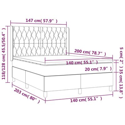 vidaXL Cama box spring colchón y luces LED tela gris claro 140x200 cm