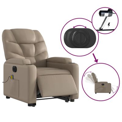 vidaXL Sillón reclinable de masaje eléctrico cuero sintético capuchino