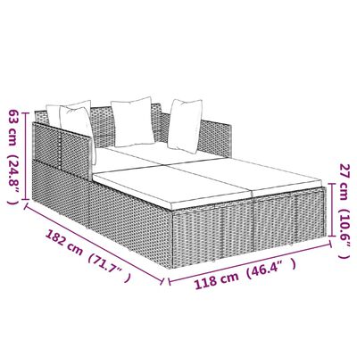 vidaXL Tumbona con cojines ratán sintético negro 182x118x63 cm