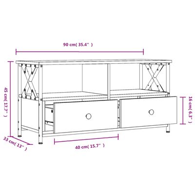 vidaXL Mueble TV hierro y madera contrachapada gris Sonoma 90x33x45 cm