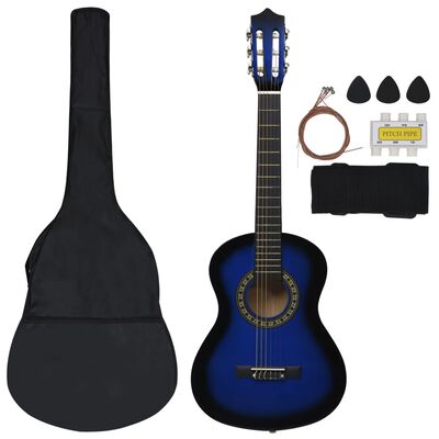 vidaXL Set de guitarra clásica para principiantes 8 pzas azul 1/2 34"