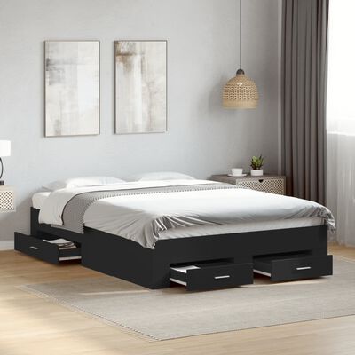 vidaXL Cama con cajones madera de ingeniería negro 135x190 cm