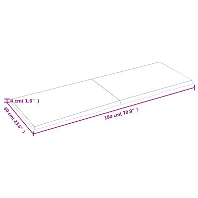 vidaXL Encimera de baño madera tratada marrón oscuro 180x60x(2-4) cm