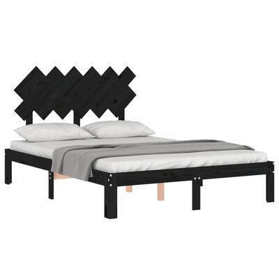 vidaXL Estructura cama de matrimonio con cabecero madera maciza negro