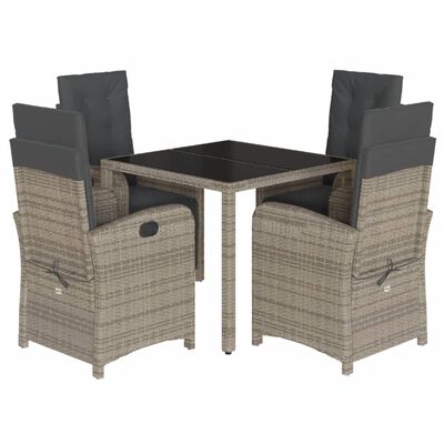 vidaXL Set comedor de jardín 5 piezas con cojines ratán sintético gris