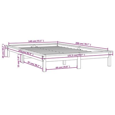 vidaXL Estructura de cama madera maciza de pino negro 140x200 cm